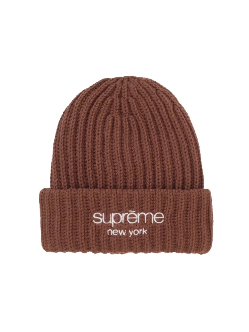 Supreme Chunky Rib Classic Logo Beanie Brown OSFA Cuffed Knit Skully Hat FW NEW
